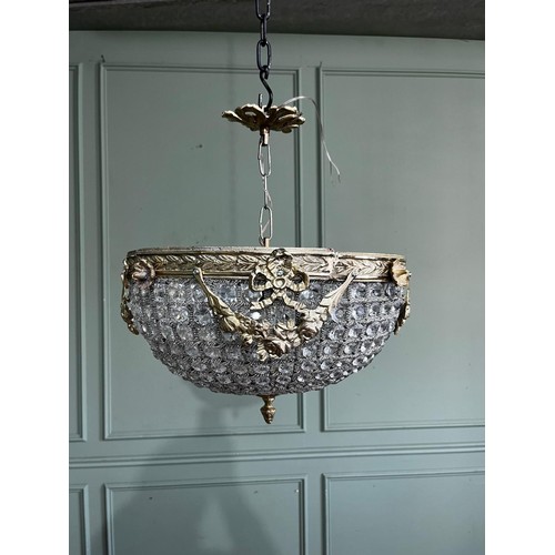 230a - Decorative French brass and crystal hanging light. { 46cm H X 39cm W }.