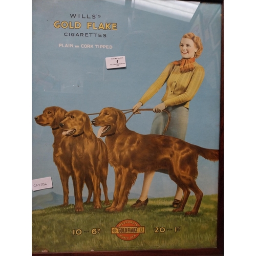 1 - Wills's Gold Flake Cigarettes framed showcard. {60 cm H x 46 cm W}.