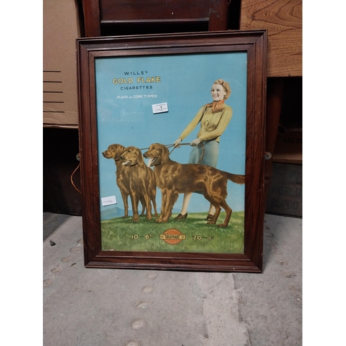 1 - Wills's Gold Flake Cigarettes framed showcard. {60 cm H x 46 cm W}.