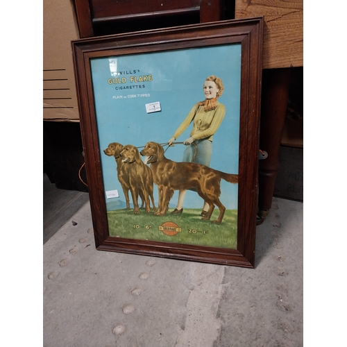 1 - Wills's Gold Flake Cigarettes framed showcard. {60 cm H x 46 cm W}.