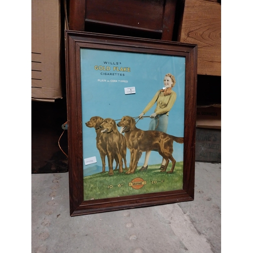 1 - Wills's Gold Flake Cigarettes framed showcard. {60 cm H x 46 cm W}.