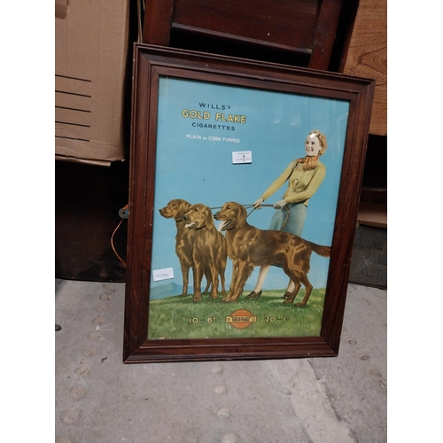 1 - Wills's Gold Flake Cigarettes framed showcard. {60 cm H x 46 cm W}.