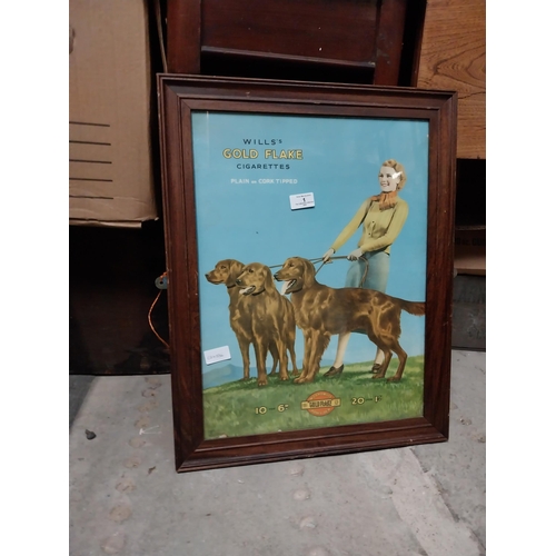 1 - Wills's Gold Flake Cigarettes framed showcard. {60 cm H x 46 cm W}.