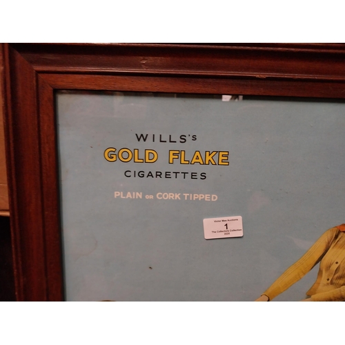 1 - Wills's Gold Flake Cigarettes framed showcard. {60 cm H x 46 cm W}.