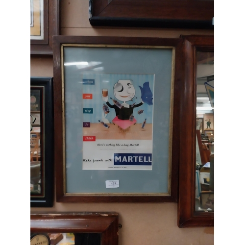 101 - Martell Man framed advertising showcard . { 45cm H X 34cm W }