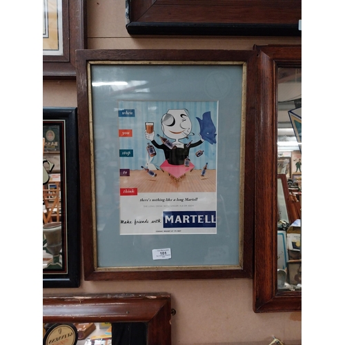 101 - Martell Man framed advertising showcard . { 45cm H X 34cm W }