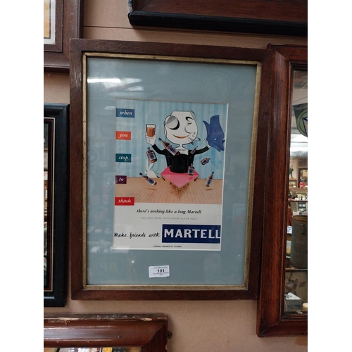 101 - Martell Man framed advertising showcard . { 45cm H X 34cm W }