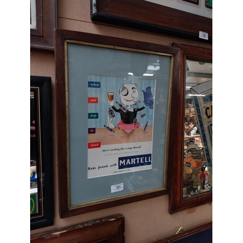 101 - Martell Man framed advertising showcard . { 45cm H X 34cm W }