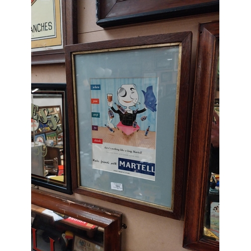 101 - Martell Man framed advertising showcard . { 45cm H X 34cm W }