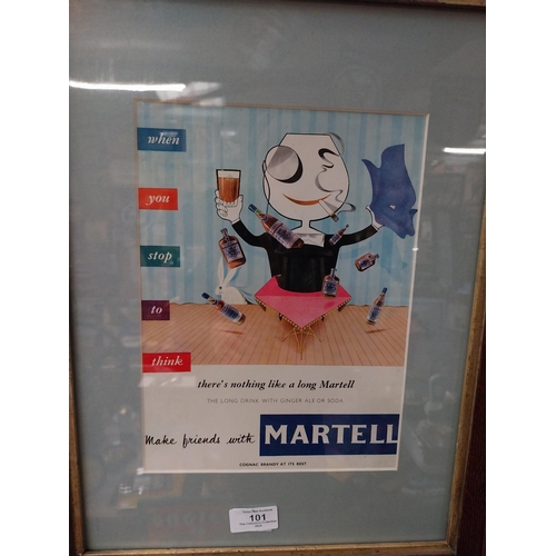 101 - Martell Man framed advertising showcard . { 45cm H X 34cm W }