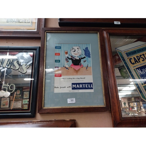 101 - Martell Man framed advertising showcard . { 45cm H X 34cm W }