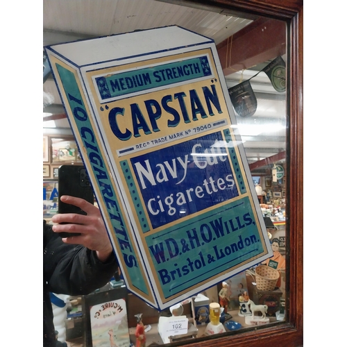 102 - Early 20th C. Capstan Navy Cut advertising mirror mounted in oak frame. {58 cm H x 46 cm W}.