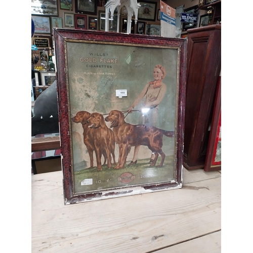 1052 - Will's Gold Flake Cigarettes framed advertising showcard. {55 cm H x 44 cm W}.