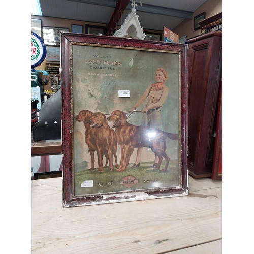 1052 - Will's Gold Flake Cigarettes framed advertising showcard. {55 cm H x 44 cm W}.