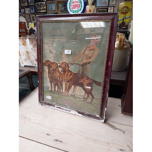 1052 - Will's Gold Flake Cigarettes framed advertising showcard. {55 cm H x 44 cm W}.