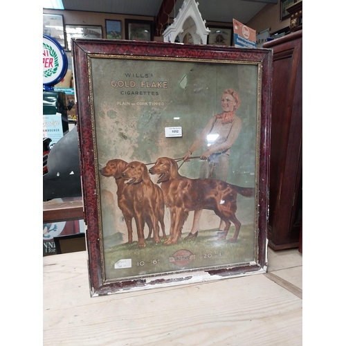 1052 - Will's Gold Flake Cigarettes framed advertising showcard. {55 cm H x 44 cm W}.