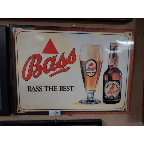 106 - Bass The Best Lager showcard. {28 cm H x 38 cm W}.