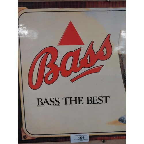 106 - Bass The Best Lager showcard. {28 cm H x 38 cm W}.