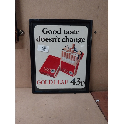 109 - Good Taste Doesn't Change Gold Flake advertising Showcard. {27 cm H x 22 cm W}.