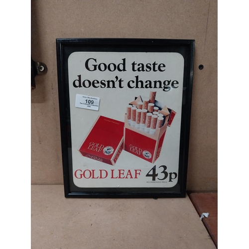 109 - Good Taste Doesn't Change Gold Flake advertising Showcard. {27 cm H x 22 cm W}.