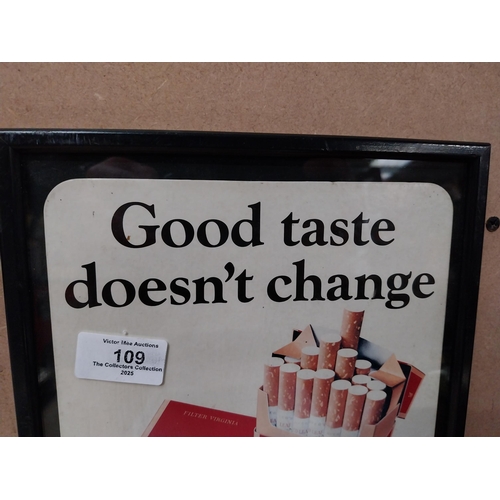 109 - Good Taste Doesn't Change Gold Flake advertising Showcard. {27 cm H x 22 cm W}.