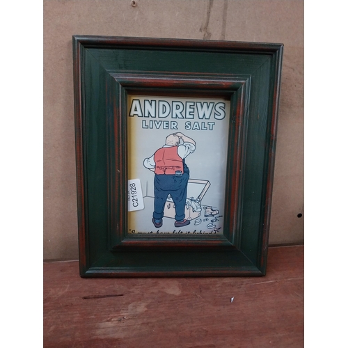 111 - Bovril and Andrew�s Liver Salts framed advertising prints. {29 cm H x 24 cm W}.