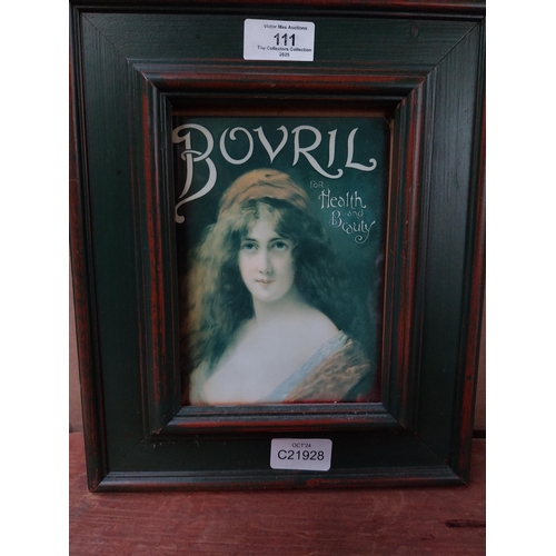 111 - Bovril and Andrew�s Liver Salts framed advertising prints. {29 cm H x 24 cm W}.