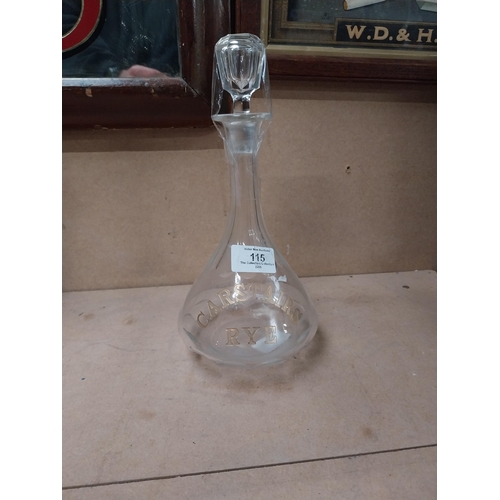 115 - Carstairs Rye Whiskey glass decanter. {35 cm H x 12 cm Diam.}.