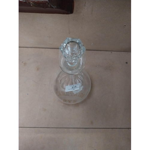 115 - Carstairs Rye Whiskey glass decanter. {35 cm H x 12 cm Diam.}.