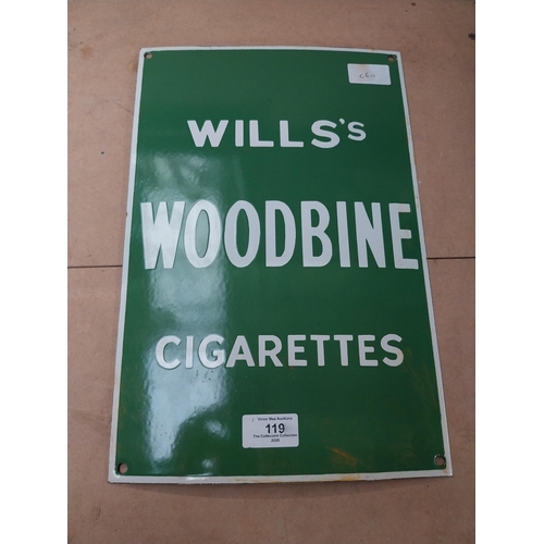 119 - Wills�s Woodbine Cigarettes enamel advertising sign. {36 cm H x 24 cm W}