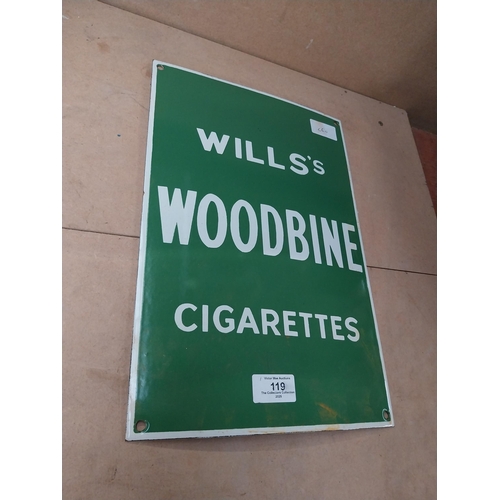 119 - Wills�s Woodbine Cigarettes enamel advertising sign. {36 cm H x 24 cm W}