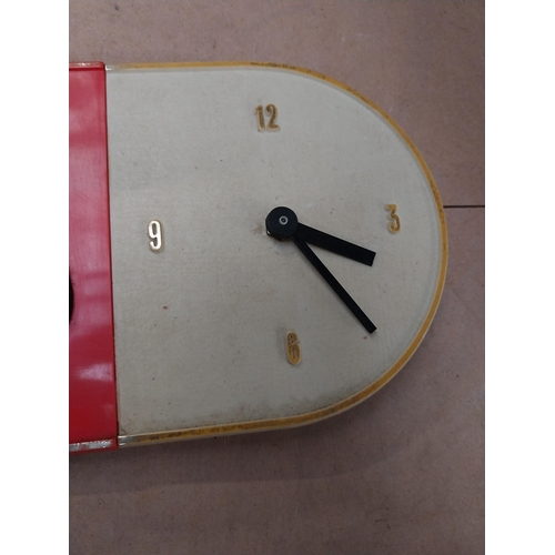 122 - Mabel Black Label battery operated advertising clock. {15 cm H x 46 cm W}.