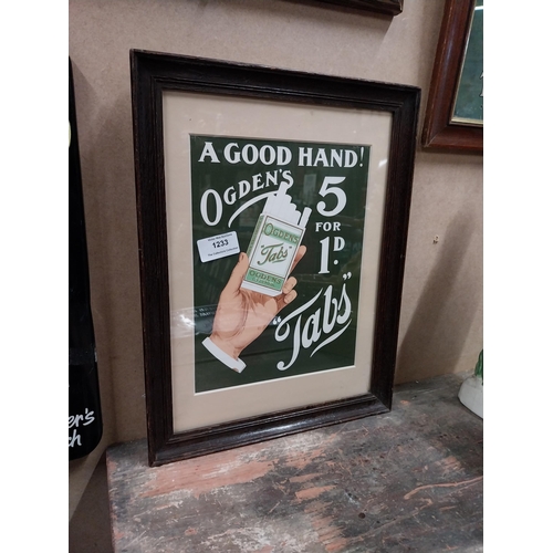 1233 - A Good Hand Ogden's Tabs framed advertising print {37cm H X 28cm W}.