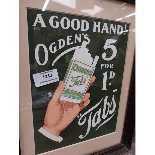 1233 - A Good Hand Ogden's Tabs framed advertising print {37cm H X 28cm W}.