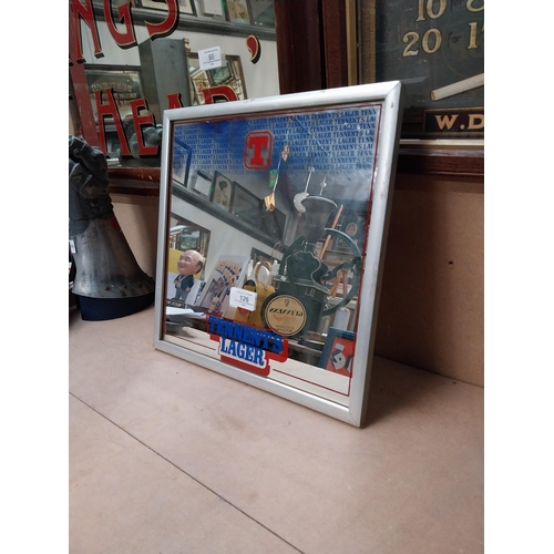 126 - Tennents Lager framed advertising mirror. {22 cm H x 23 cm W}.