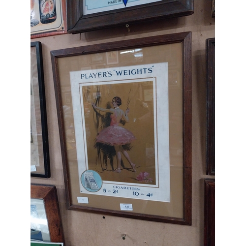 127 - Player�s Weights framed showcard. {60 cm W x 40 cm W}.