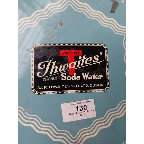 130 - A and R Thwaites tin plate drink�s tray. {2 cm H x 32 cm Dia.}.