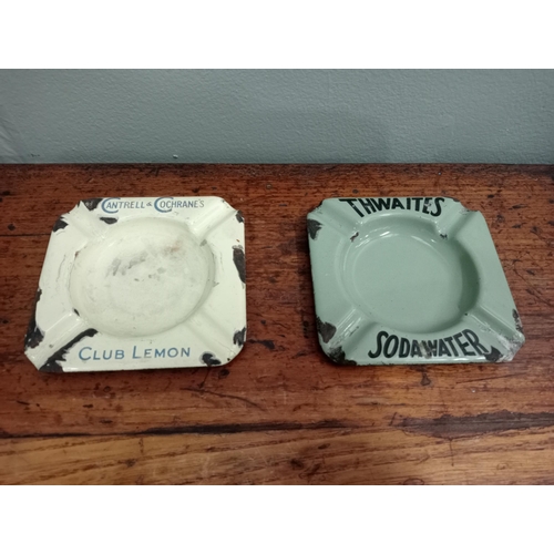 133A - Two enamel ashtrays -  Cantrell and Cochrane Thwaites soda water  H 1.5cm x W 11cm x D 11cm . NOT AV... 