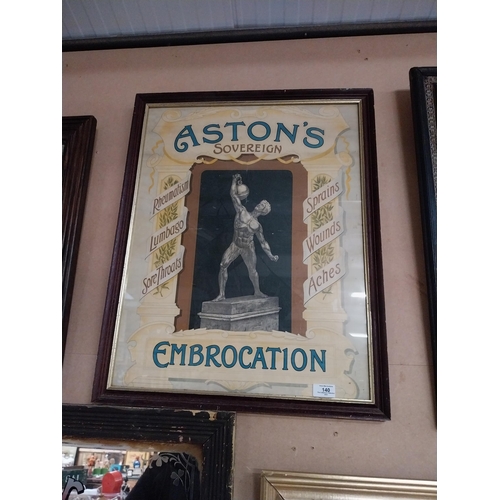 140 - Aston's Embrocation advertising showcard. {66 cm H x 53 cm W}