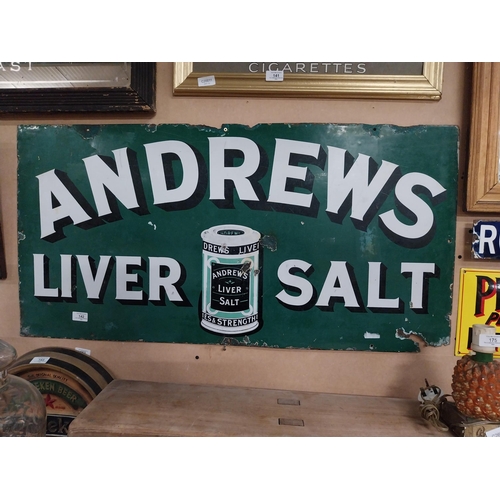 142 - Early 20th C. Andrews Liver Salts enamel advertising sign. {51 cm H x 101 cm W}.