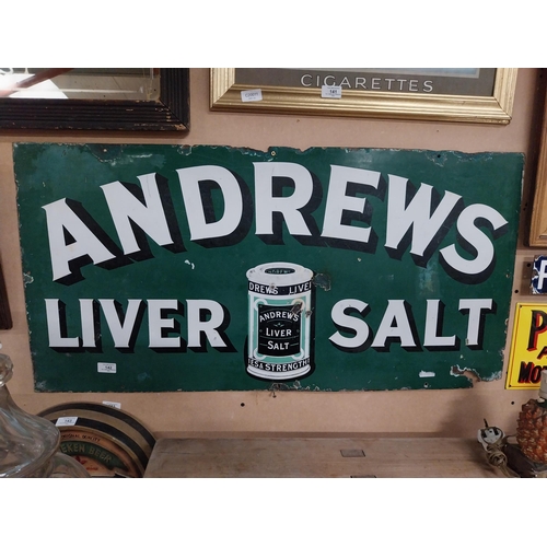 142 - Early 20th C. Andrews Liver Salts enamel advertising sign. {51 cm H x 101 cm W}.