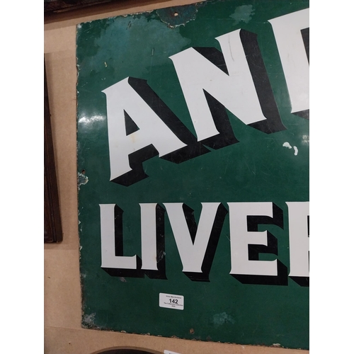 142 - Early 20th C. Andrews Liver Salts enamel advertising sign. {51 cm H x 101 cm W}.