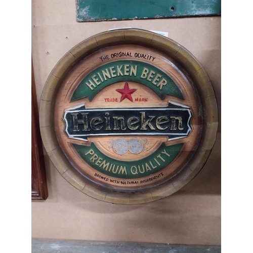 143 - Heineken Lager plastic advertising barrel end. {36 cm Dia.}.