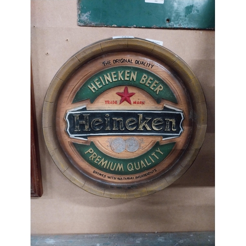 143 - Heineken Lager plastic advertising barrel end. {36 cm Dia.}.