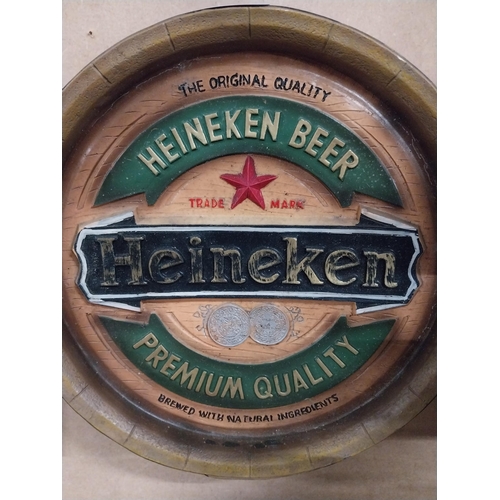 143 - Heineken Lager plastic advertising barrel end. {36 cm Dia.}.