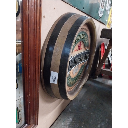 143 - Heineken Lager plastic advertising barrel end. {36 cm Dia.}.