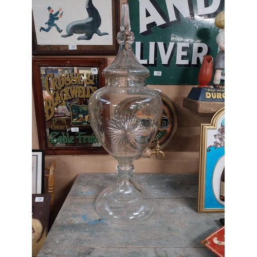 146 - Rare early 1900's Lucky 7 Irish Whiskey cut glass dispenser with original brass tap. {77 cm H x 25 c... 