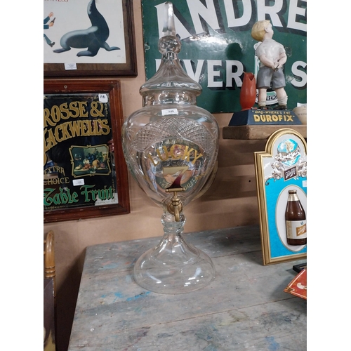 146 - Rare early 1900's Lucky 7 Irish Whiskey cut glass dispenser with original brass tap. {77 cm H x 25 c... 