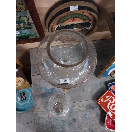 146 - Rare early 1900's Lucky 7 Irish Whiskey cut glass dispenser with original brass tap. {77 cm H x 25 c... 