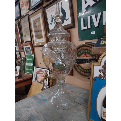 146 - Rare early 1900's Lucky 7 Irish Whiskey cut glass dispenser with original brass tap. {77 cm H x 25 c... 